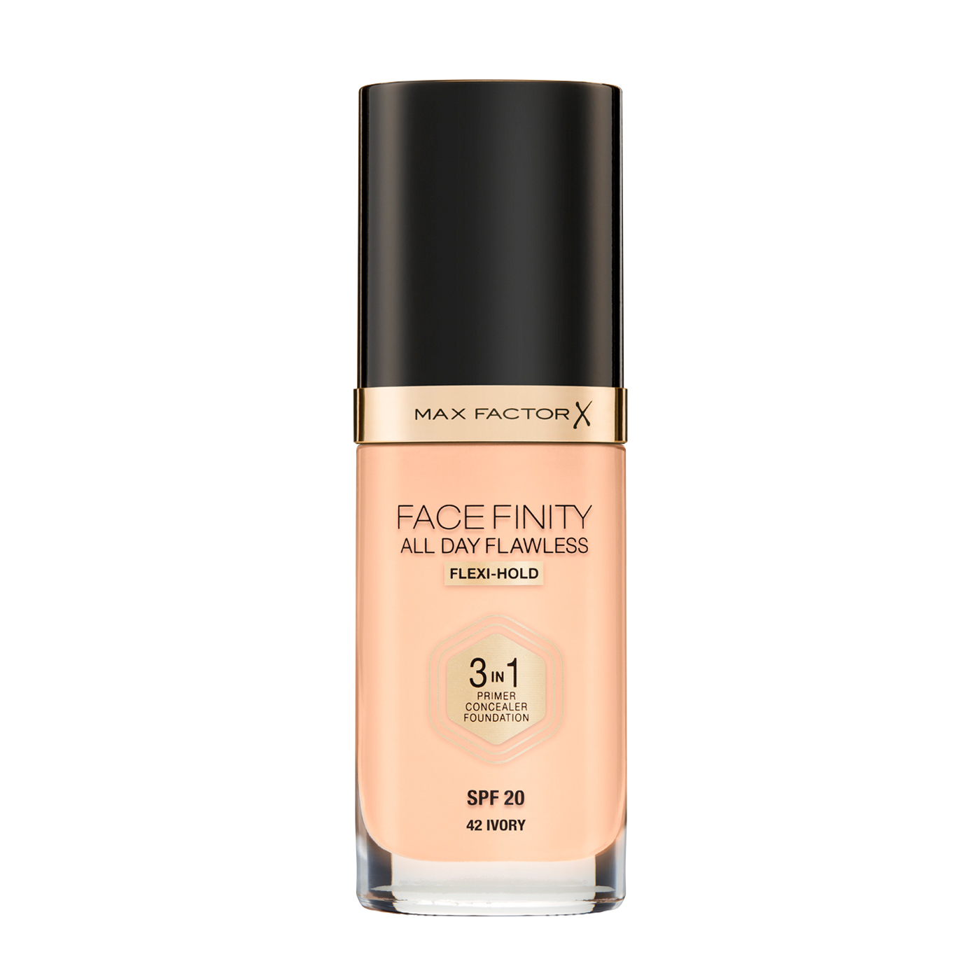 

Уцінка! Тональна основа для обличчя Max Factor Facefinity All Day Flawless 3-In-1 Foundation SPF 20, 42 Ivory, 30 мл