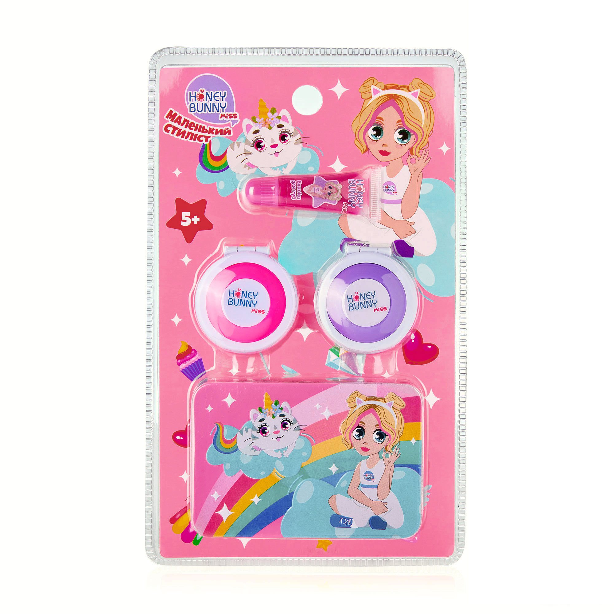 

Набір для дівчат Honey Bunny Miss Маленький стиліст (блиски для губ, 2*4.5 г + крейда для волосся 2.5 г + б'юті-бокс)