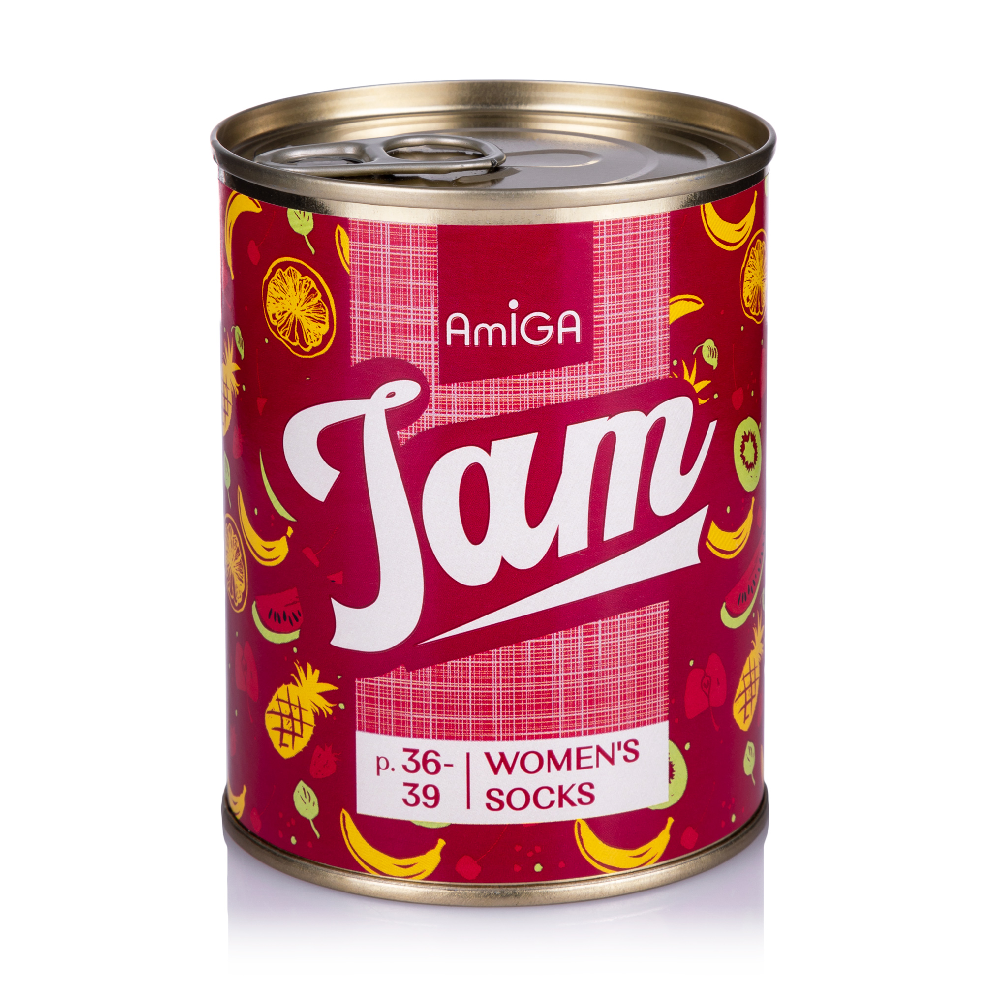 

Шкарпетки жіночі в жерстяній банці AmiGА Jam, класичні, рожеві, розмір 23-25
