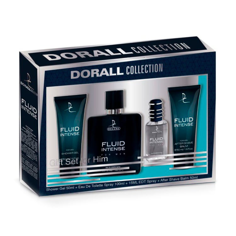 

Парфумований набір чоловічий Dorall Collection Fluid Intense (туалетна вода, 100 мл + туалетна вода, 15 мл + гель для душу, 50 мл + бальзам після гоління, 50 мл)