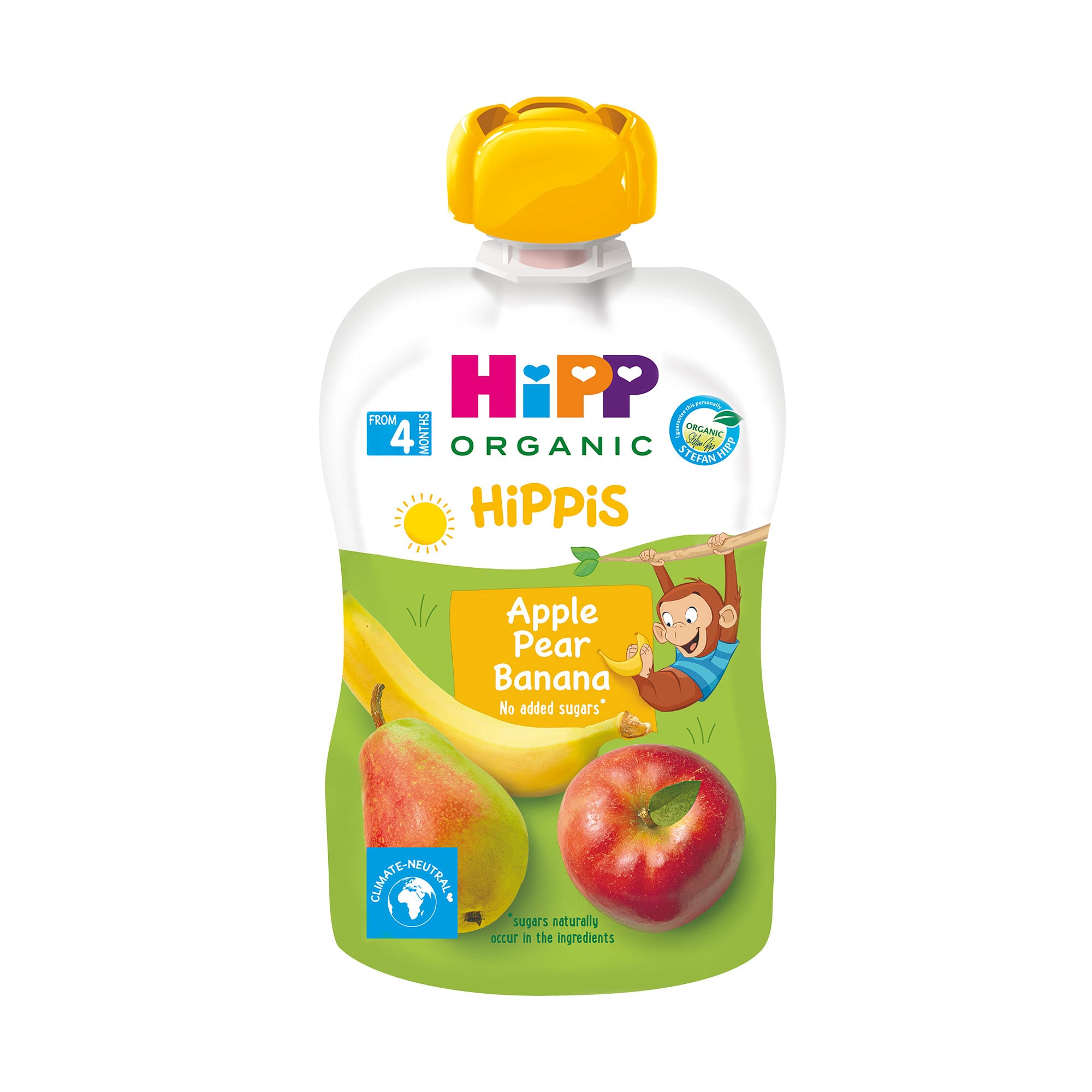 Дитяче фруктове пюре HiPP HiPPiS Яблуко-груша-банан, з 4 місяців, 100 г (пауч)