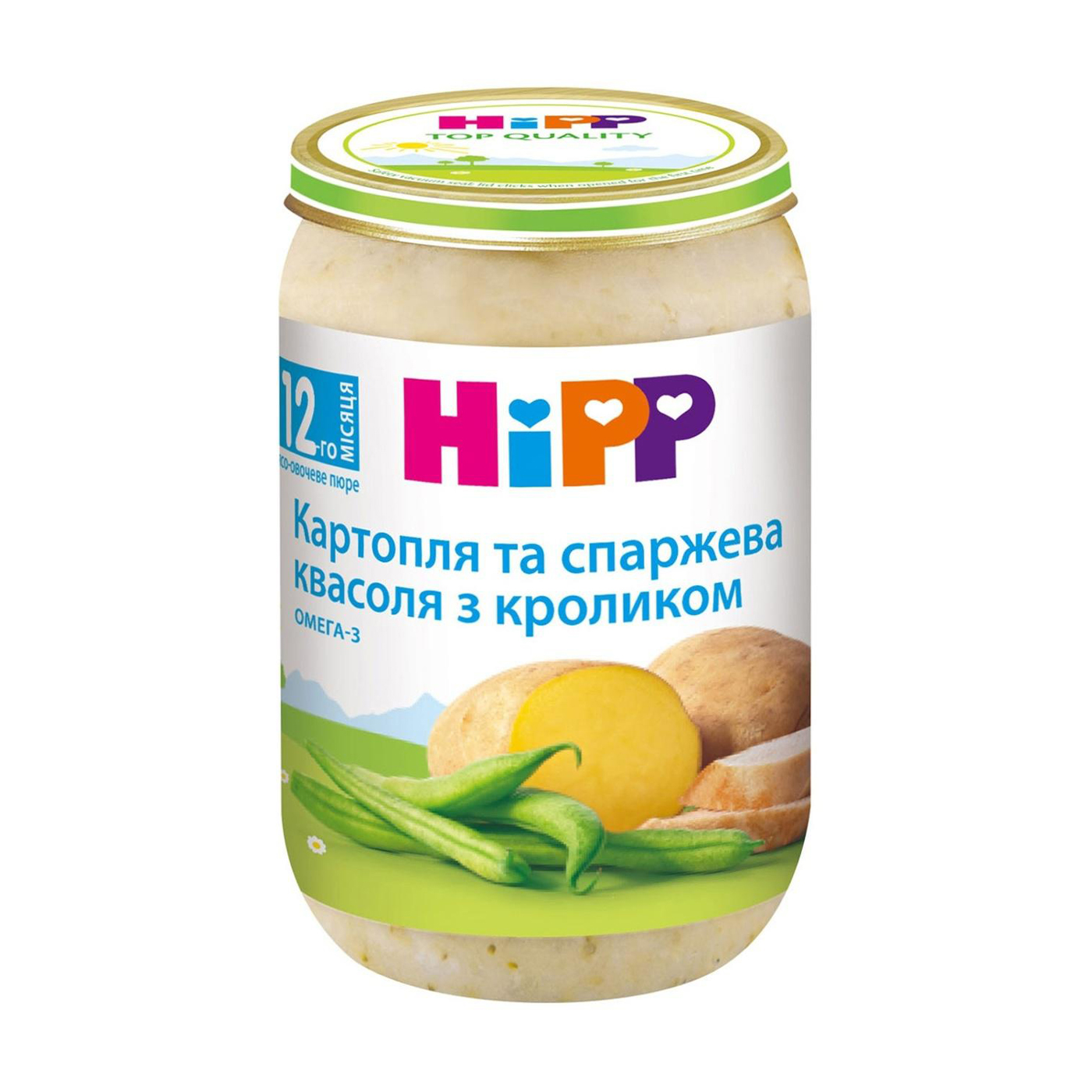 

Дитяче м'ясо-овочеве пюре HiPP Картопля та спаржева квасоля з кроликом, від 12 місяців, 220 г