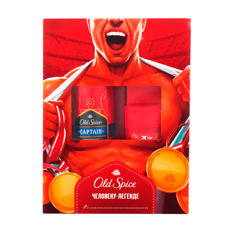 

Подарунковий набір OLD SPICE (аерозольний дезодорант Captain, 150 мл + гель для душу та шампунь 2в1 Captain, 50 мл)