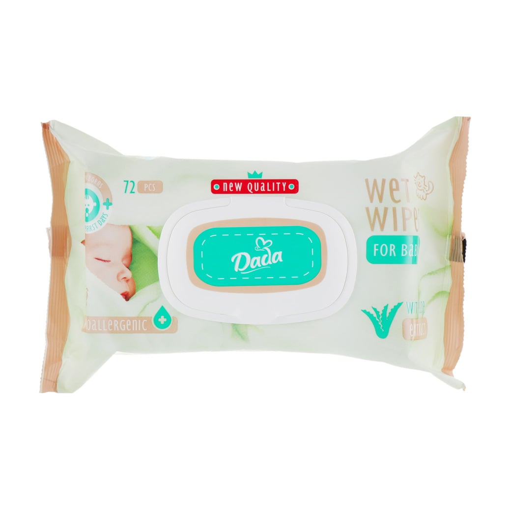 

Дитячі вологі серветки Dada з екстрактом алое з клапаном, 72 шт