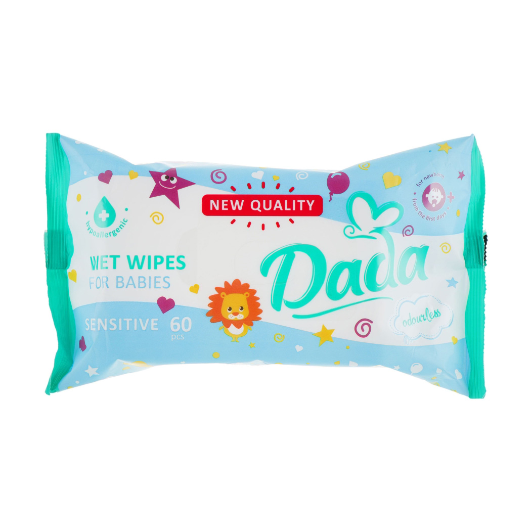 

Дитячі вологі серветки Dada Sensitive без запаху, 60 шт
