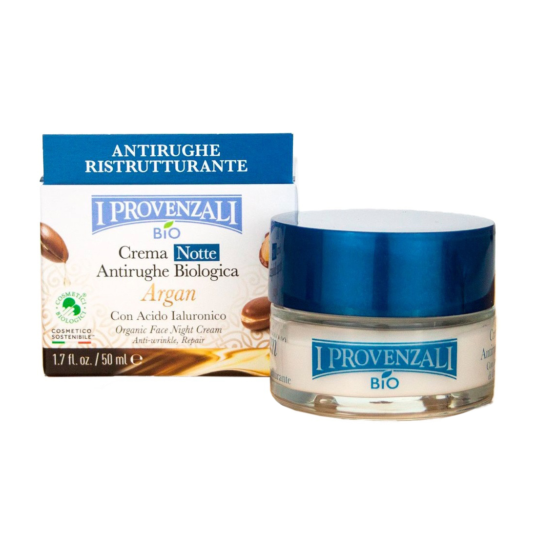 

Нічний відновлювальний крем для обличчя I Provenzali Argan для сухої та зрілої шкіри, з органічною олією аргани, 50 мл