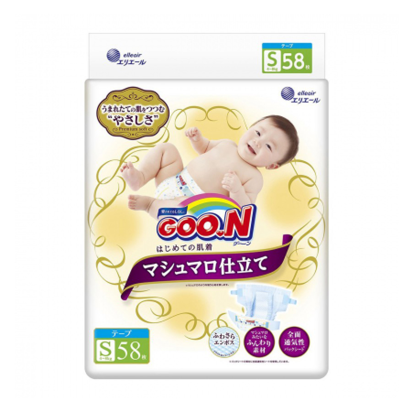 

Підгузки Goo.N Super Premium Marshmallow розмір S, 4-8 кг, 58 шт