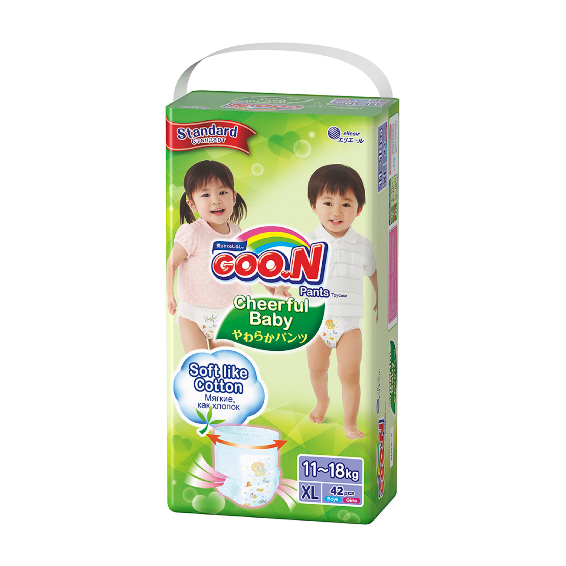 

Трусики-підгузки унісекс Goo.N Cheerful Baby розмір XL, 11-18 кг, 42 шт