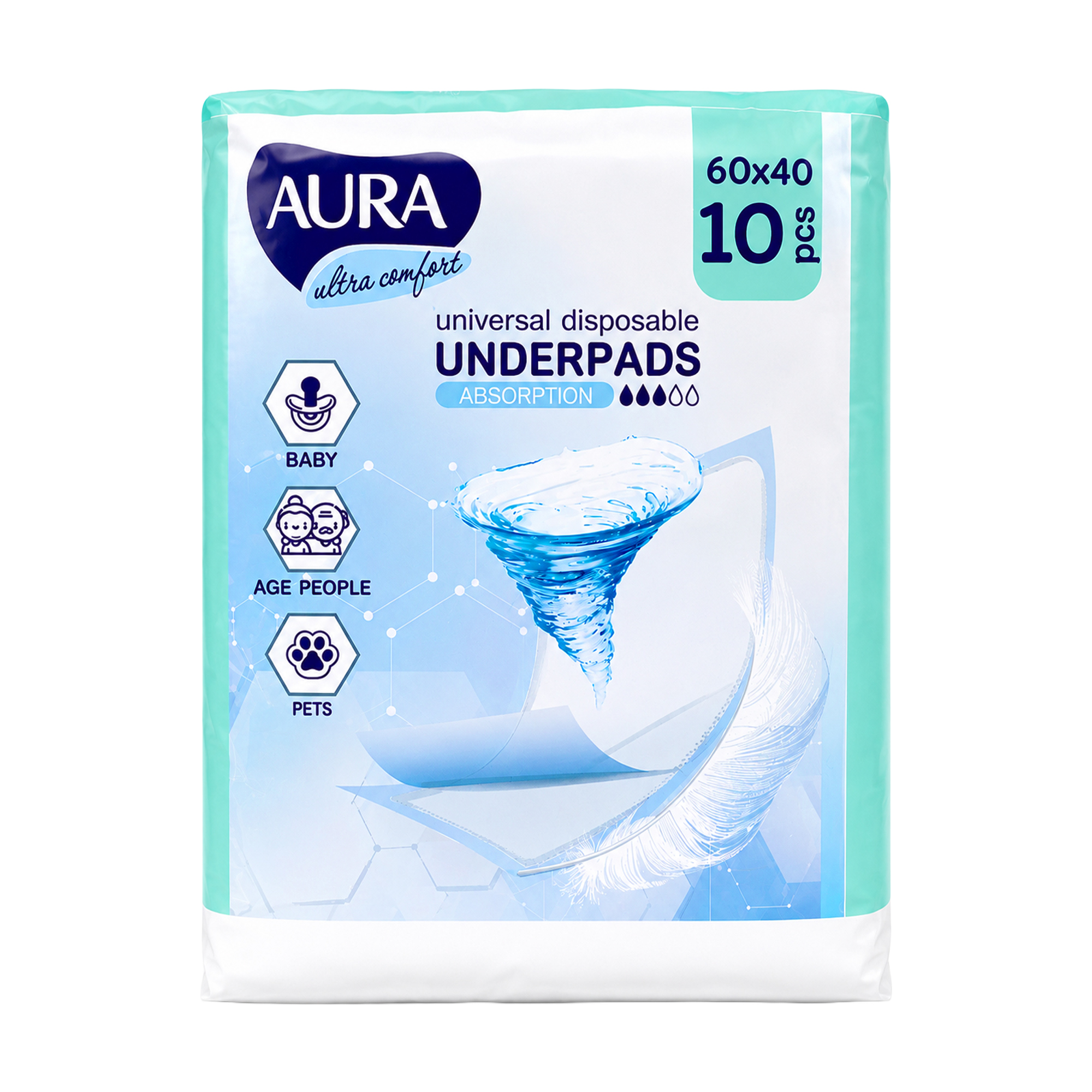 

Одноразові простирадла гігієнічні Aura Ultra Comfort 40*60 см, 10 шт