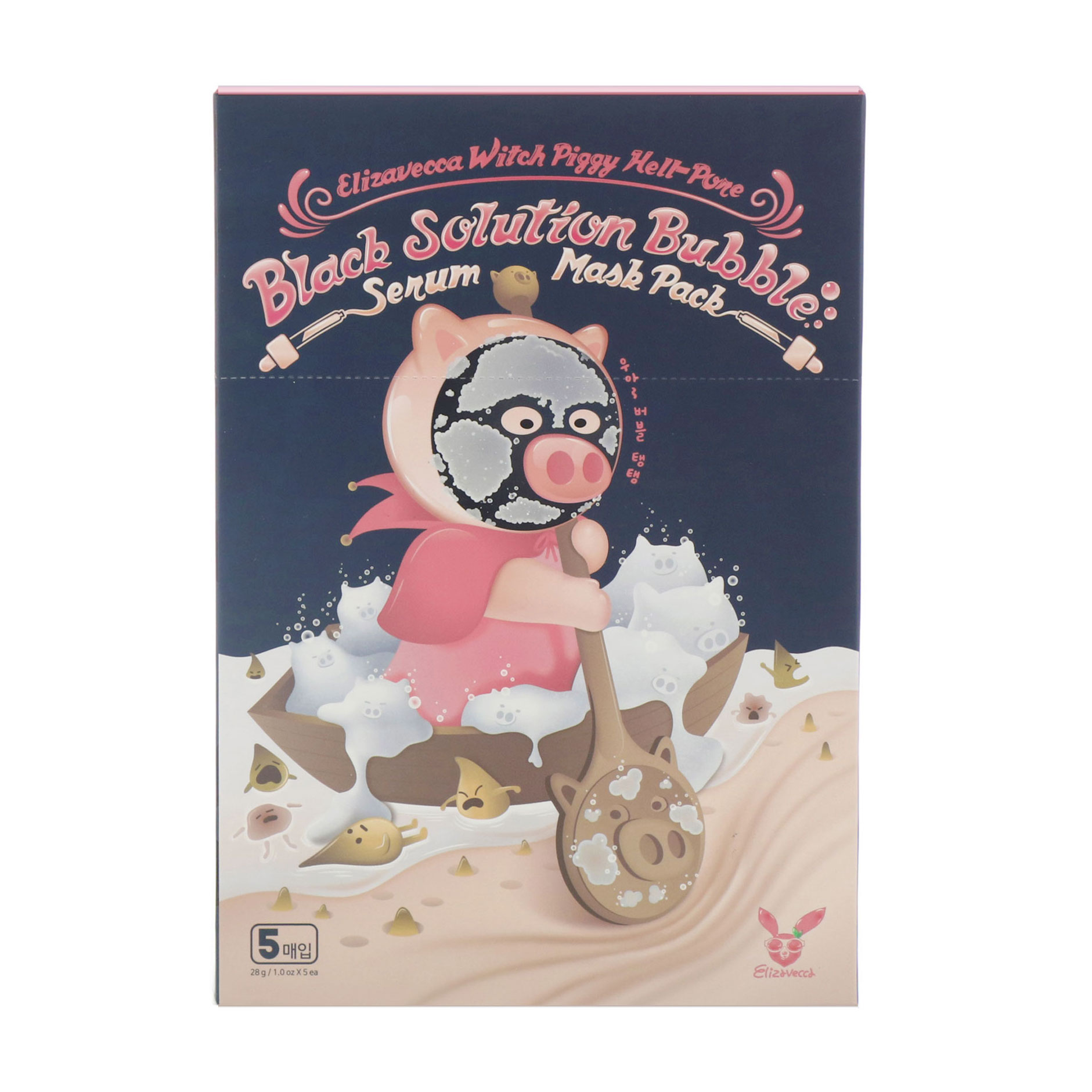 

Уцінка! Маска для обличчя Elizavecca With Piggy Hell Pore Black Solution Bubble Serum Mask Pack з бульбашками, проти чорних цяток, 5*28 г