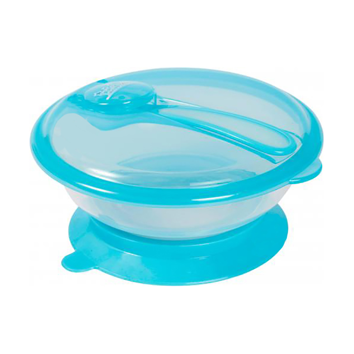 

Уцінка! Дитяча тарілка на присосці Lindo РК 037 з кришкою та ложкою, Синя, 400 мл
