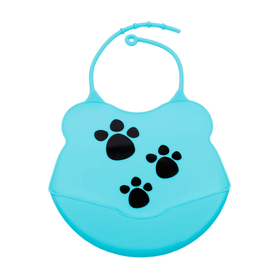 

Слинявчик силіконовий Lindo Ф 933 Лапки з кишенею на застібці, блакитний, 16*18 см