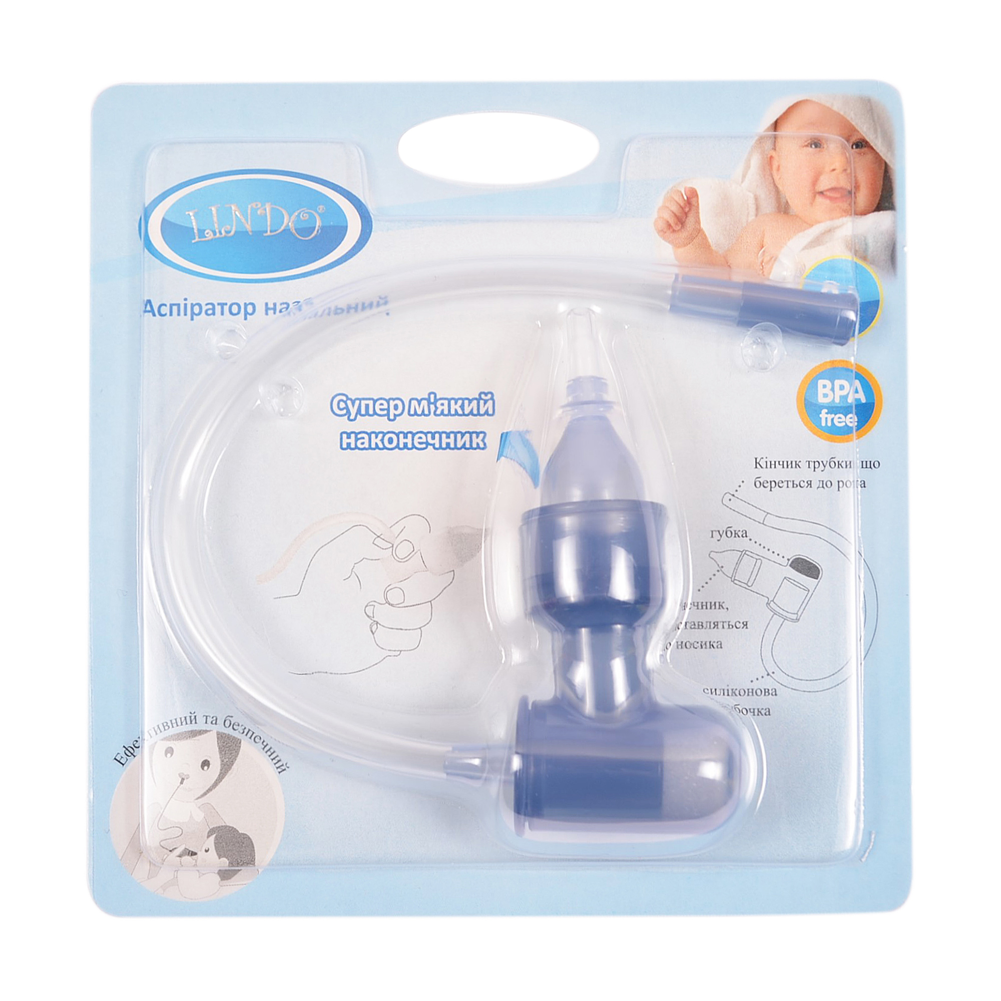

Уцінка! Аспіратор для носа Lindo РК 820 з трубочкою, синій