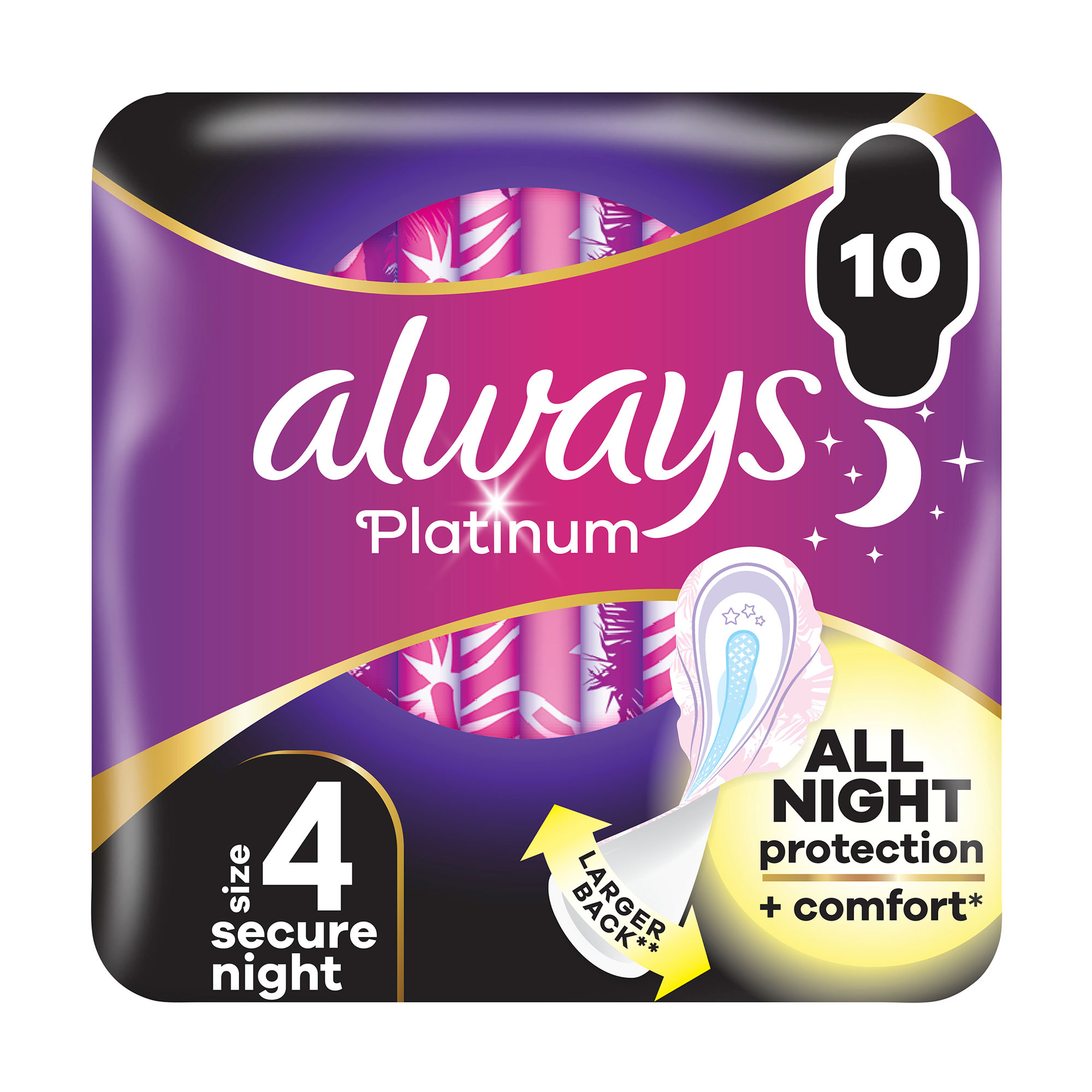 

Уцінка! Гігієнічні прокладки Always Platinum Secure Night розмір 4, 10 шт