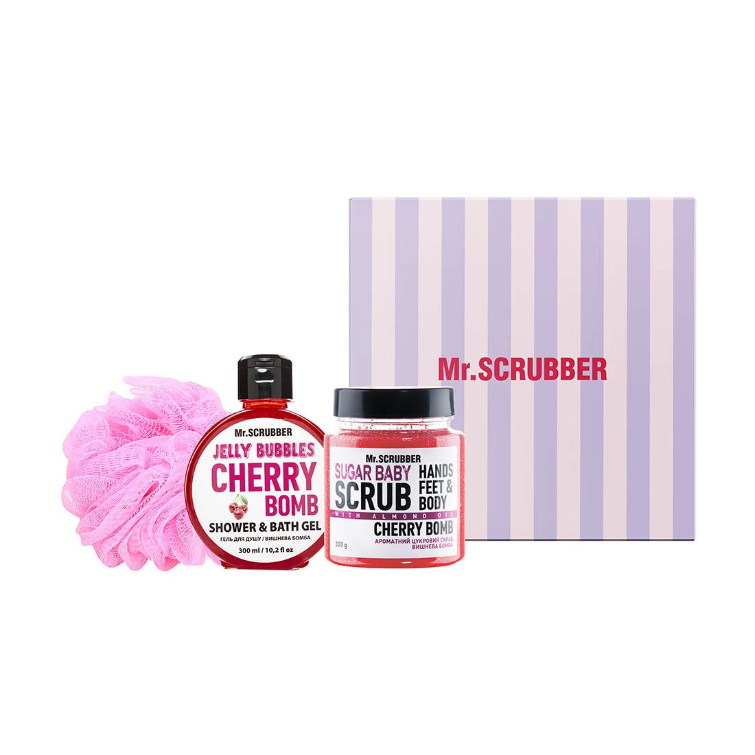 

Набір Mr.Scrubber Cherry Bomb (цукровий скраб, 300 г + гель для душу, 300 мл + мочалка)