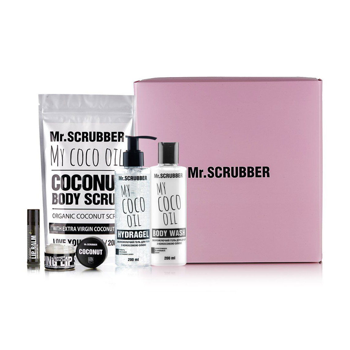 

Уцінка! Набір Mr.Scrubber Coconut (скраб для тіла, 200 г + гель для душу, 200 мл + гель для тіла, 200 мл + скраб для губ, 50 мл + бальзам для губ, 5 г)