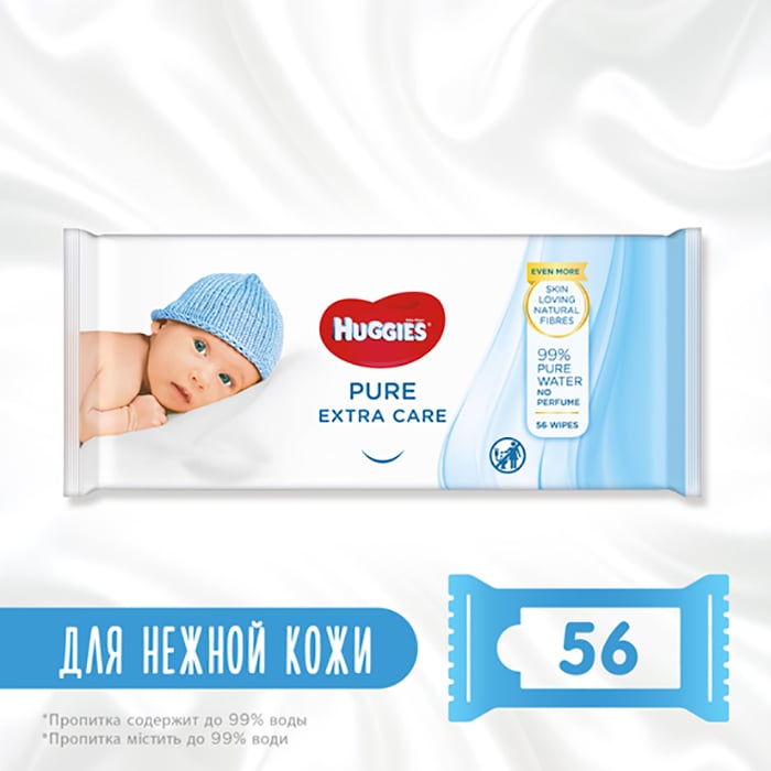 

Дитячі вологі серветки Huggies Pure Extra Care, 56 шт