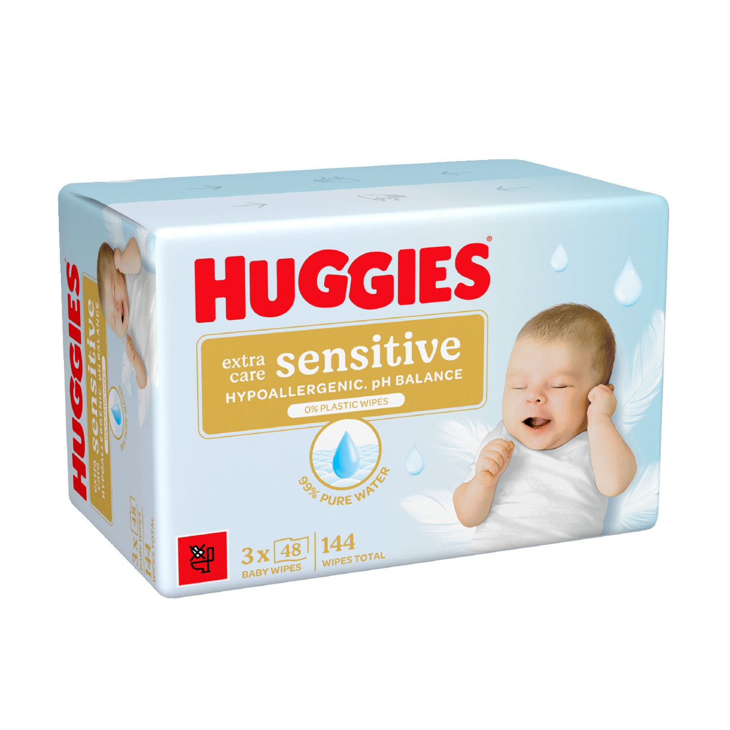 

Дитячі вологі серветки Huggies Extra Care Sensitive 3*48 шт