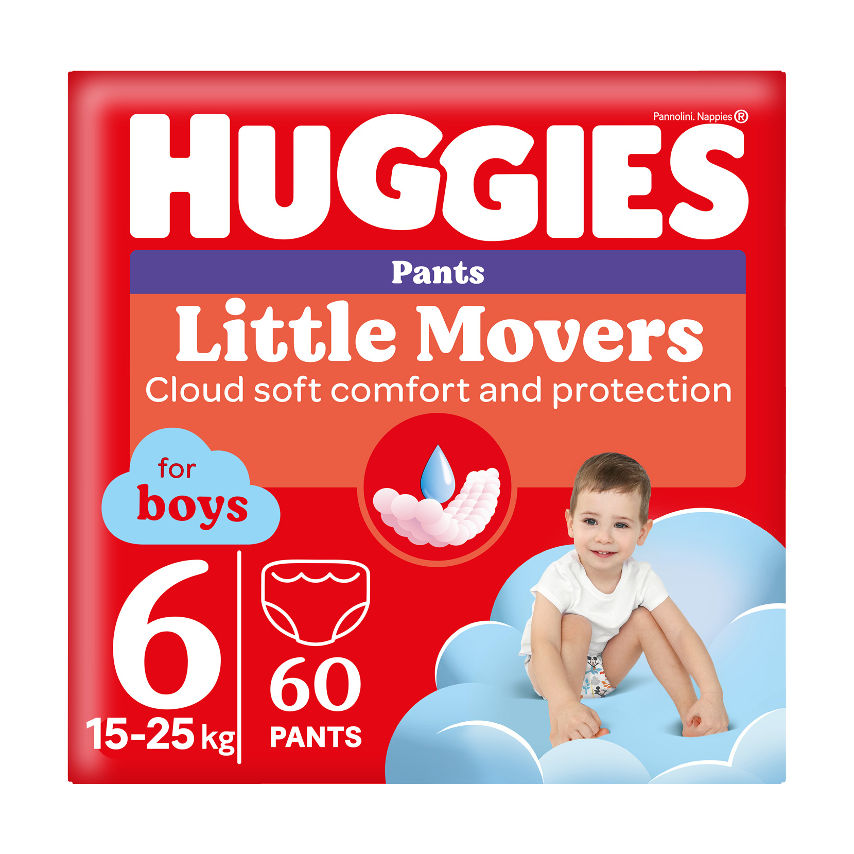 

Підгузки-трусики Huggies Little Movers Pants для хлопчиків, розмір 6 (15-25 кг), 60 шт