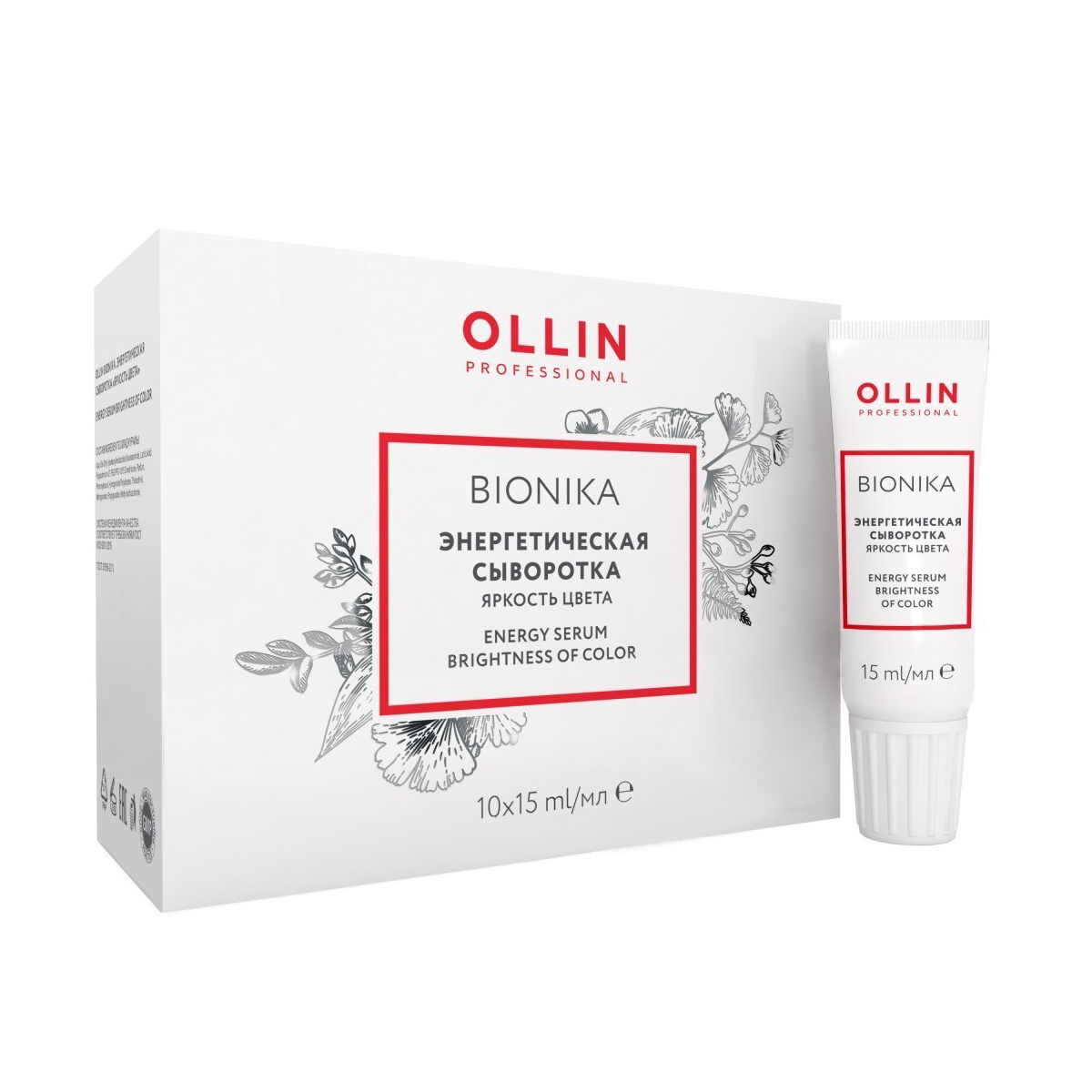 

Енергетична сироватка Ollin Professional Bionika Energy Serum Brightness Of Color Яскравість кольору, для фарбованого волосся, 10х15 мл