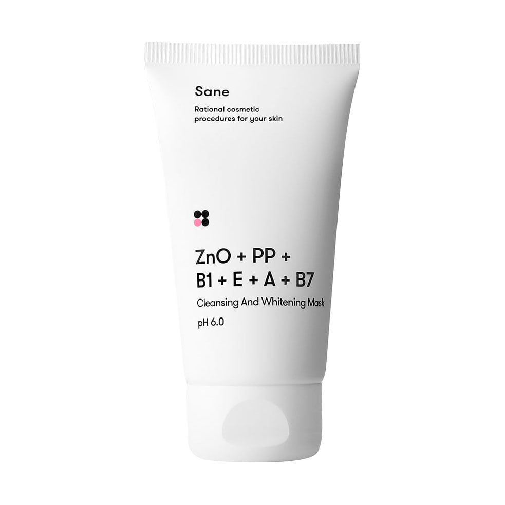 

Уцінка! Маска для обличчя Sane Cleansing And Whitening Mask очищувальна та відбілювальна, з ZnO + PP + B1+E+A+B7, 75 мл