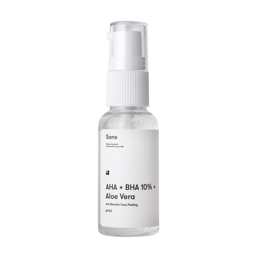 

Пілінг для обличчя Sane AHA + BHA 10% + Aloe Vera Anti-Blemish Face Peeling з екстрактом алое, 30 мл