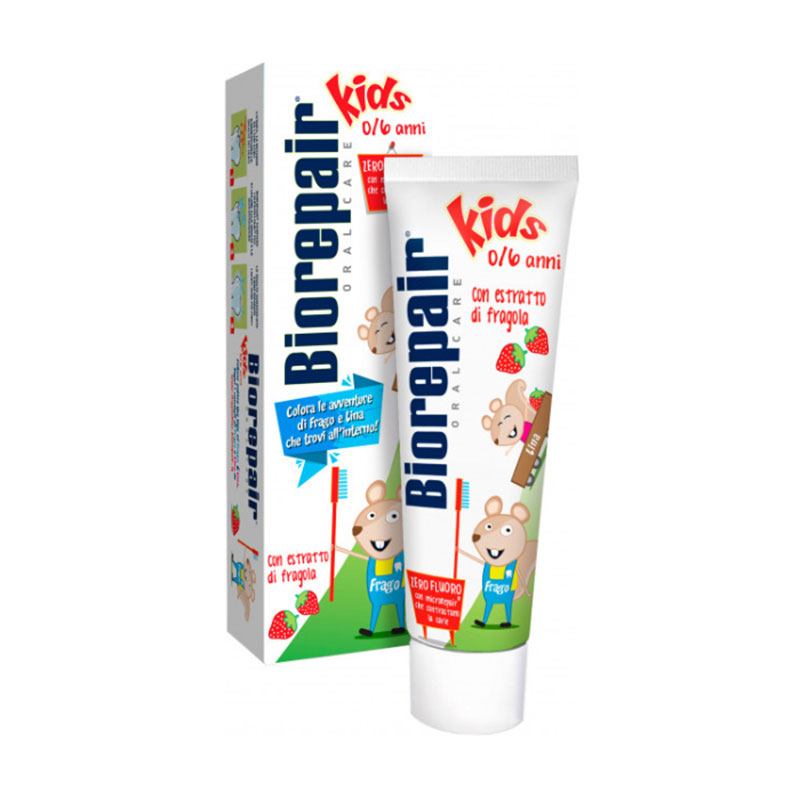 

Уцінка! Дитяча зубна паста Biorepair Oral Care Kids Topo Gigio Cartoon Веселе мишеня, зі смаком полуниці, 0-6 років, 50 мл