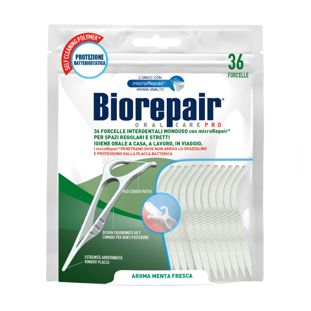 

Уцінка! Флосер з тримачем Biorepair Oral Care Pro, насичений гідроксіапатитом, 36 шт