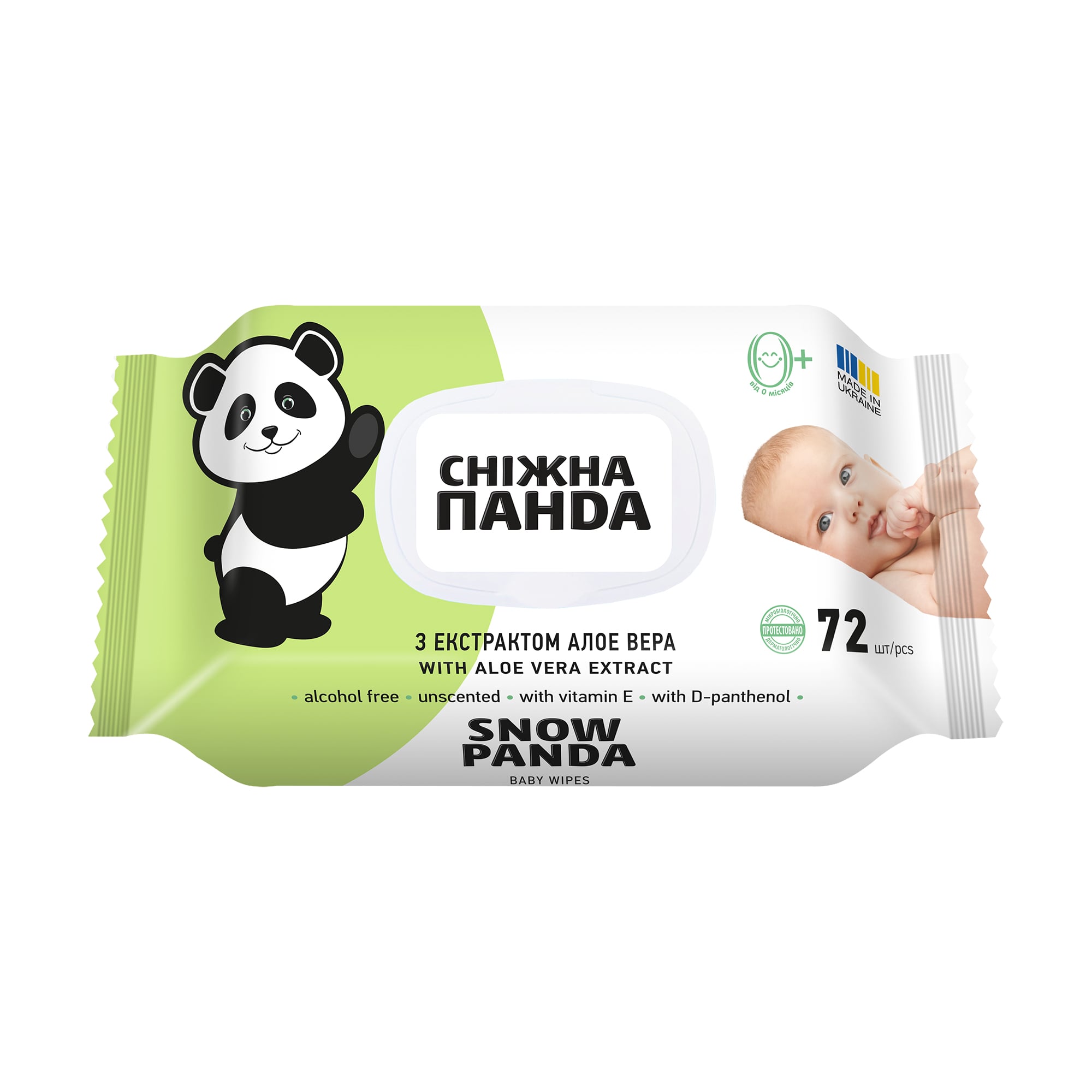 

Вологі серветки Сніжна Панда для немовлят, з екстрактом алое вера, 72 шт