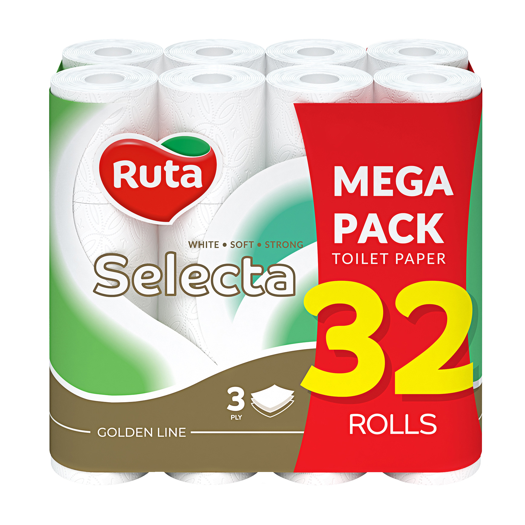 

Уцінка! Туалетний папір RUTA Selecta Premium Mega Pack білий, 3-шаровий, 140 відривів, 32 рулони