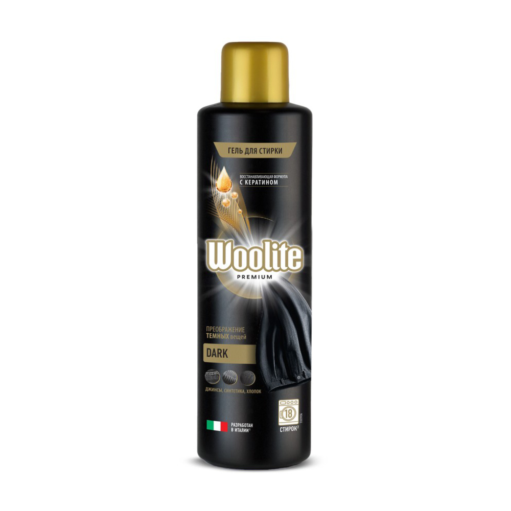 

Гель для прання темних речей Woolite Premium Dark, відновлювальна формула з кератином, для джинсів, синтетики та бавовни, 900 мл