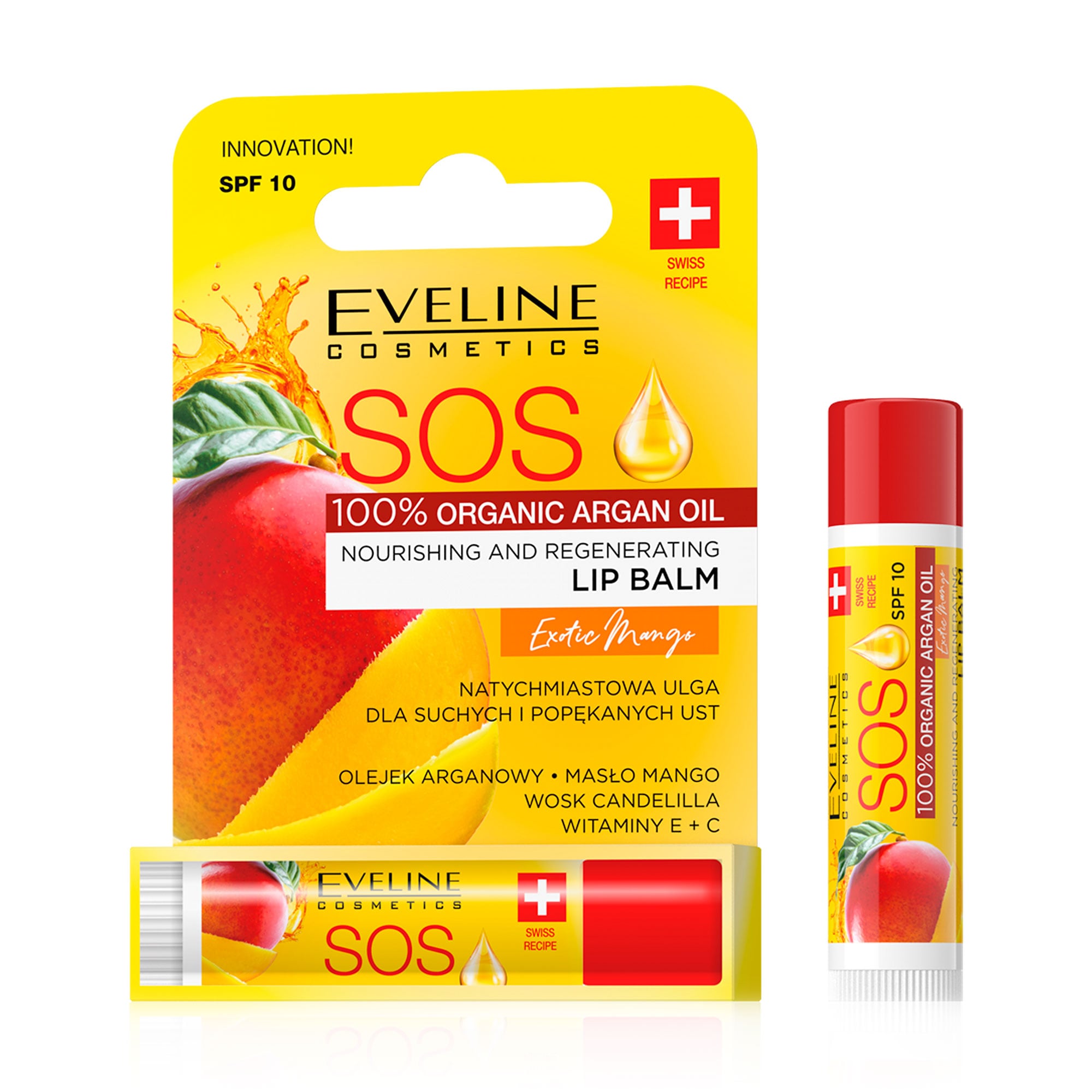 

Уцінка! Бальзам для губ Eveline Cosmetics Argan Oil Sos SPF 10 Манго, відновлювальний, 4.2 г