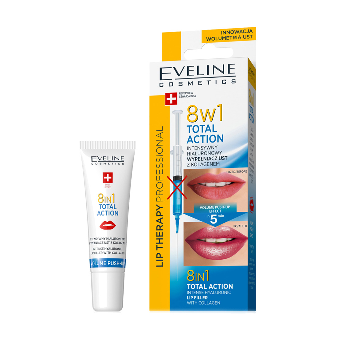 

Уцінка! Інтенсивний гіалуроновий філер для губ з колагеном Eveline Cosmetics Lip Therapy Professional Total Action 8 в 1, 12 мл