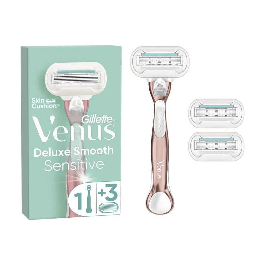 

Станок для гоління жіночий (бритва) Gillette Venus Deluxe Smooth Sensitive RoseGold з 3 змінними картриджами