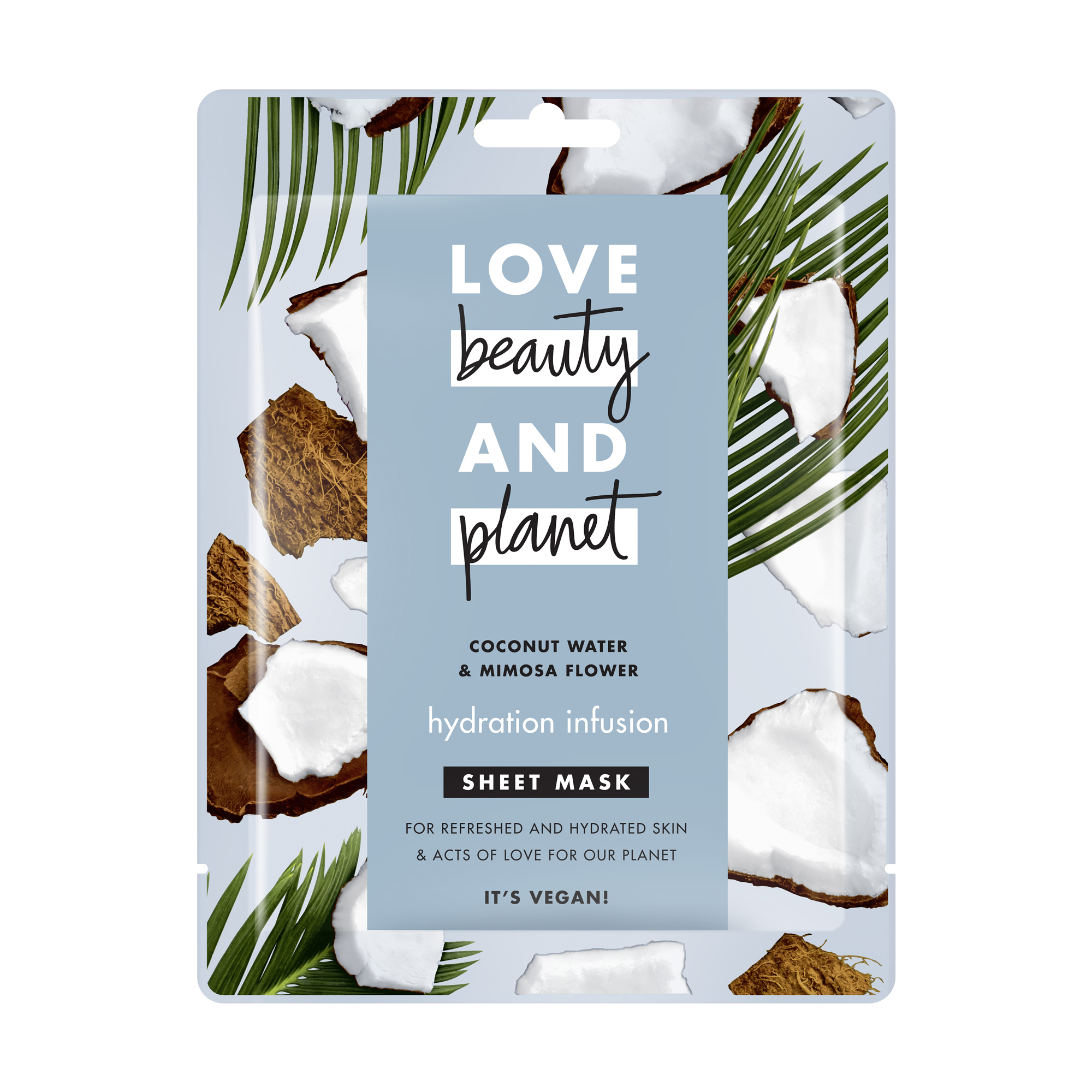 

Тканинна маска для обличчя Love Beauty and Planet Хвиля зволоження, кокосова вода та квіти мімози, 29.7 г