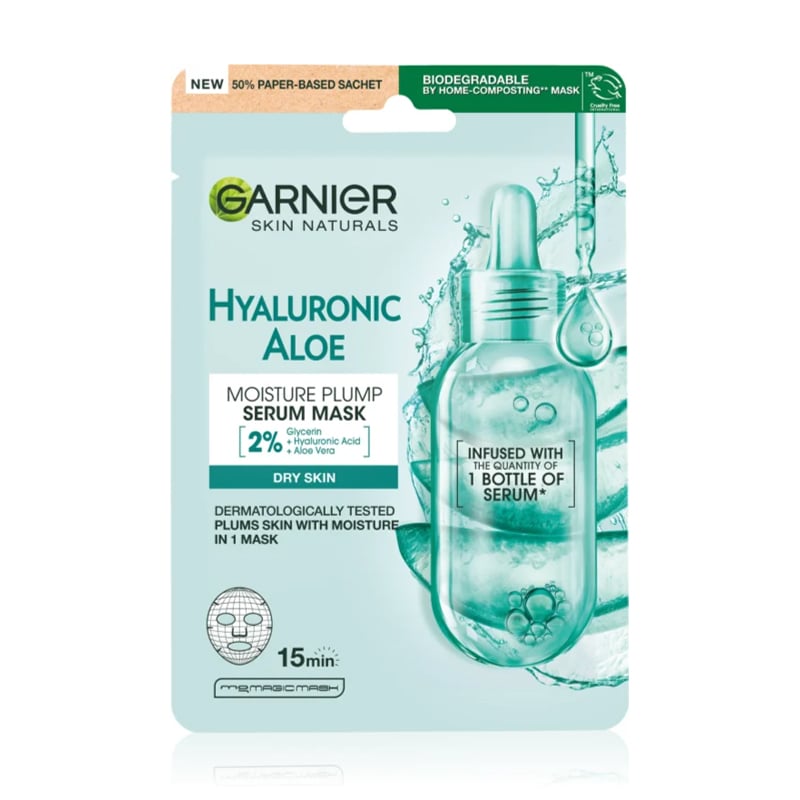 

Тканинна алое-маска для обличчя GARNIER Skin Naturals Hyaluronic Aloe, 28 г