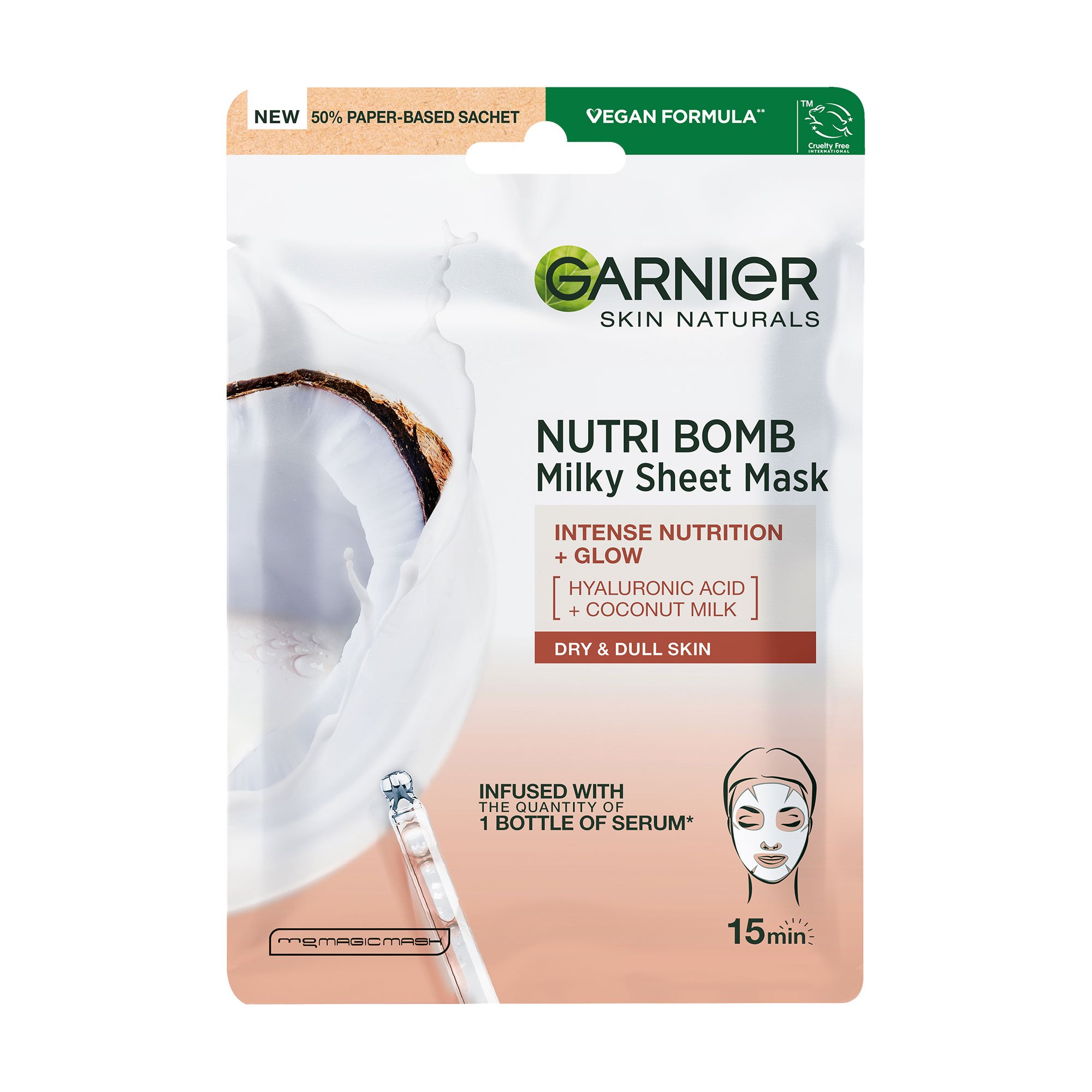 

Тканинна маска для обличчя Garnier Skin Naturals Кокос і гіалуронова кислота, 28 г