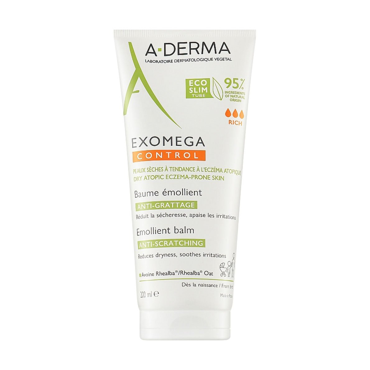 

Пом'якшувальний бальзам для тіла A-Derma Exomega Control Emollient Balm Anti-Scratching, 200 мл