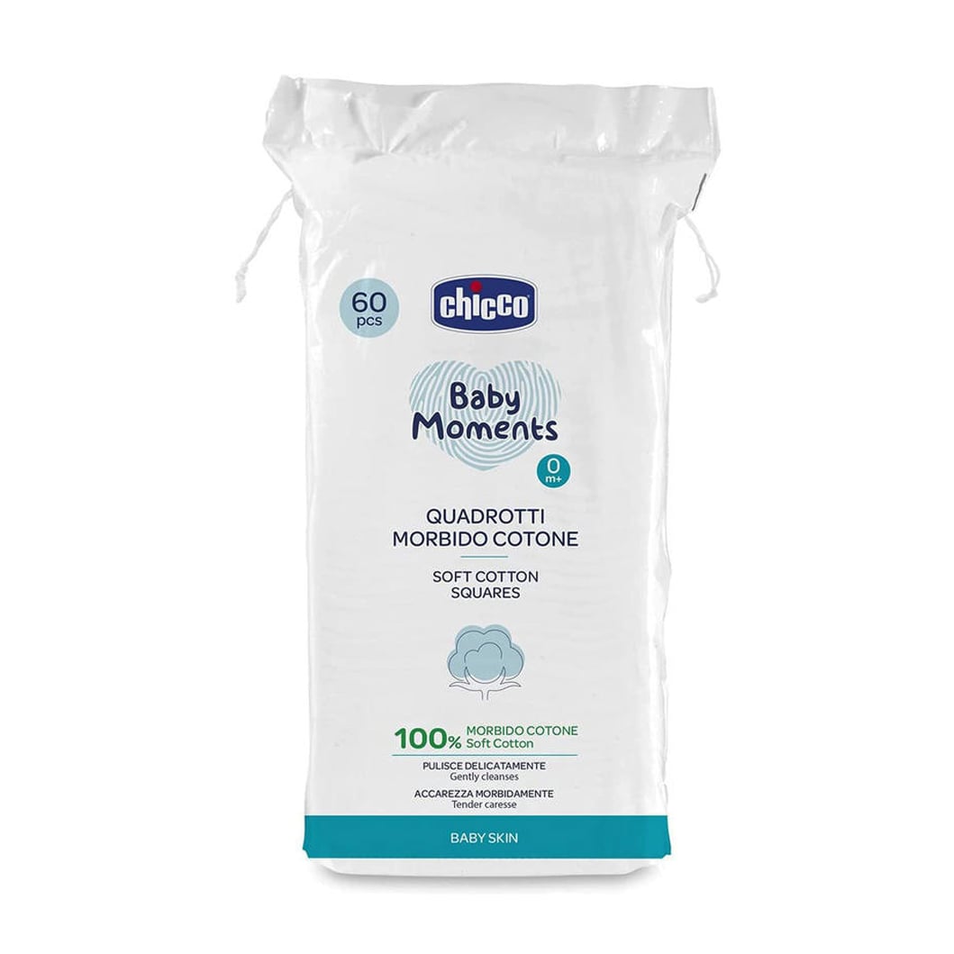 

М'які бавовняні серветки Chicco Baby Moments Soft Cotton Squares, 60 шт