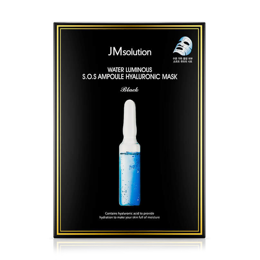 

Ампульна тканинна маска для обличчя JMsolution Water Luminous S.O.S. Ampoule Hyaluronic Mask Black з гіалуроновою кислотою, 35 мл
