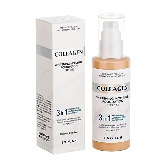 

Уцінка! Тональна основа для обличчя Enough 3in1 Collagen Whitening Moisture Foundation SPF 15 з колагеном, для сяйва шкіри, 21, 100 мл