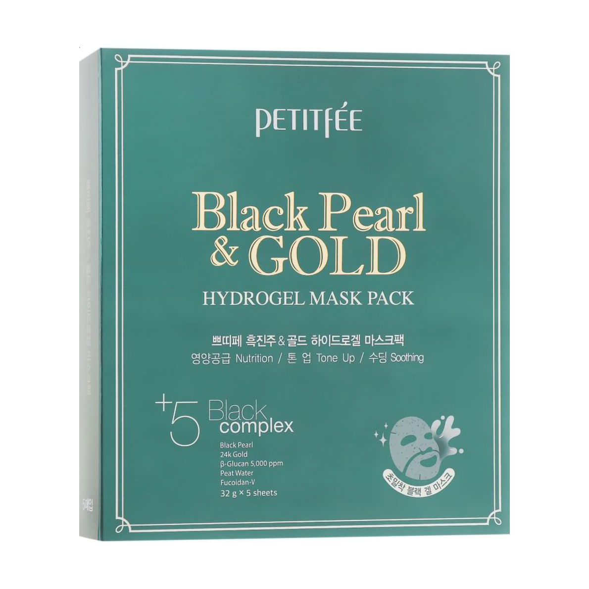 

Гідрогелева маска для обличчя з золотом і чорними перлами Petitfee & Koelf Black Pearl & Gold Hydrogel Mask Pack, 5 шт