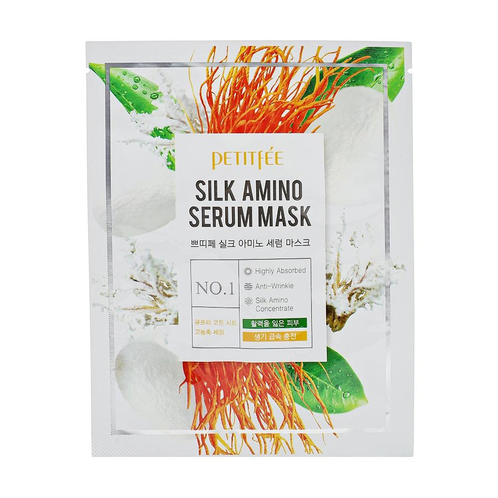 

Уцінка! Тканинна маска для обличчя Petitfee & Koelf Silk Amino Serum Mask з протеїнами шовку, 25 г