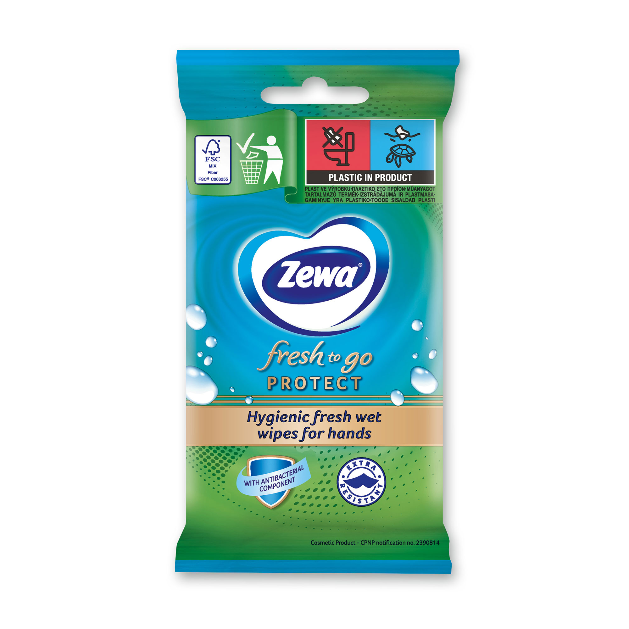 

Уцінка! Вологі серветки Zewa Fresh to Go Protect, 10 шт