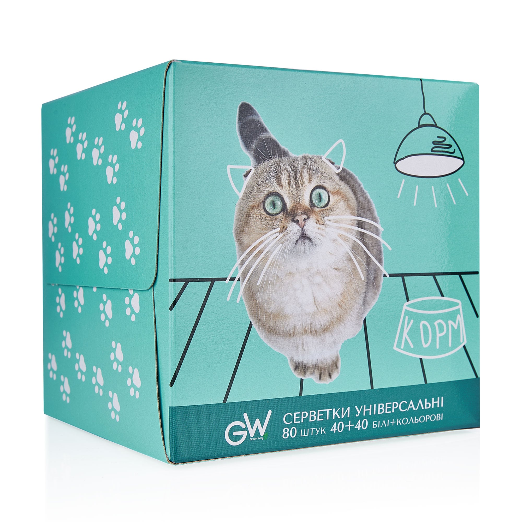 

Косметичні серветки Green Way ФітоЛінія, Куб, двокольорові, 2-шарові, 80 шт