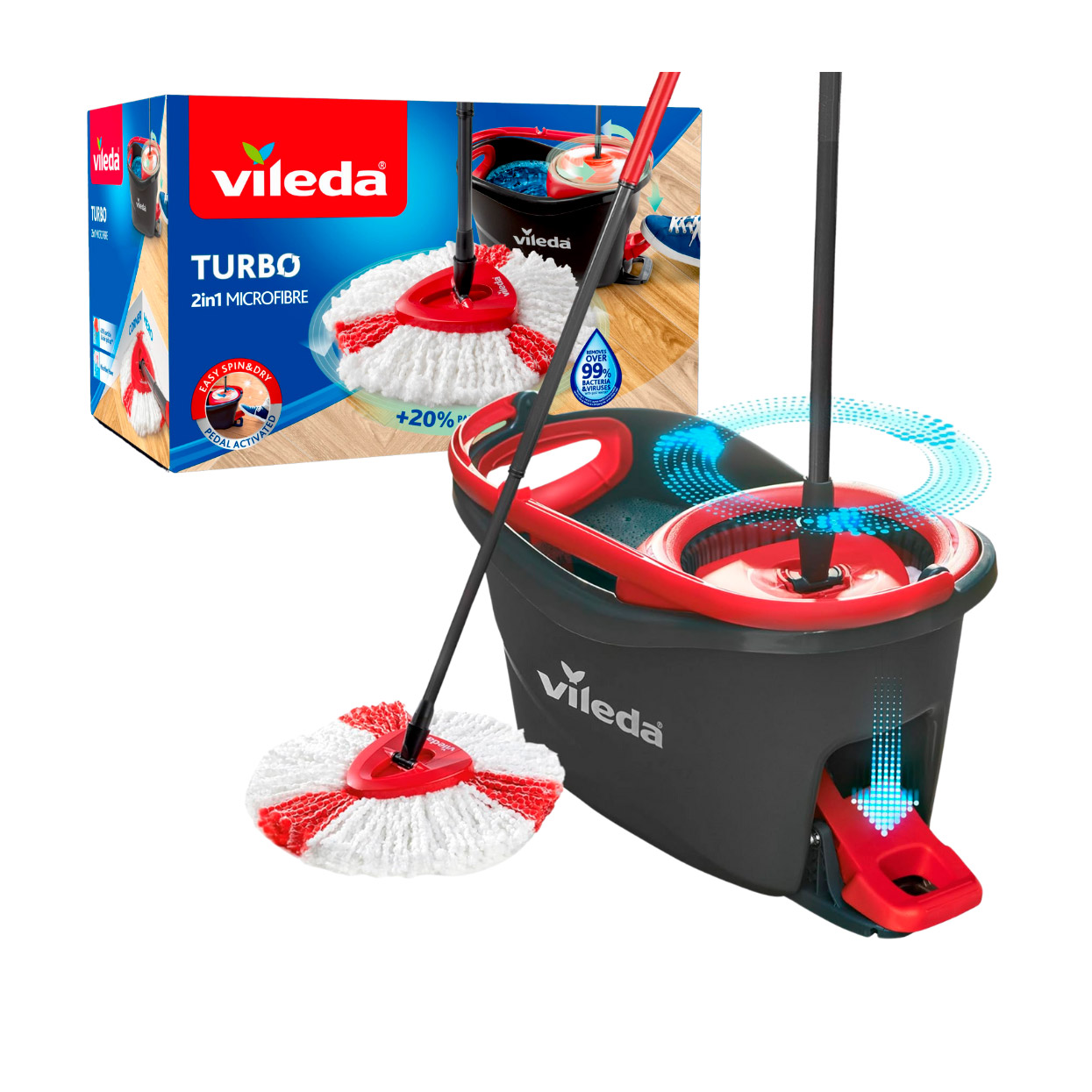 

Набір для прибирання Vileda TURBO 2in1 Microfibre (швабра 55-130*14.5*14.5 см + відро з віджимом, 48*28*28 см, 12 л)
