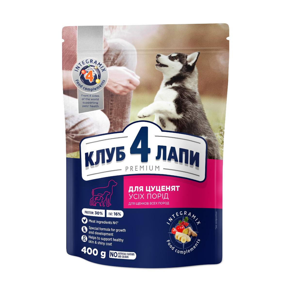 

Сухий корм для цуценят Club 4 Paws з високим вмістом курки, 400 г