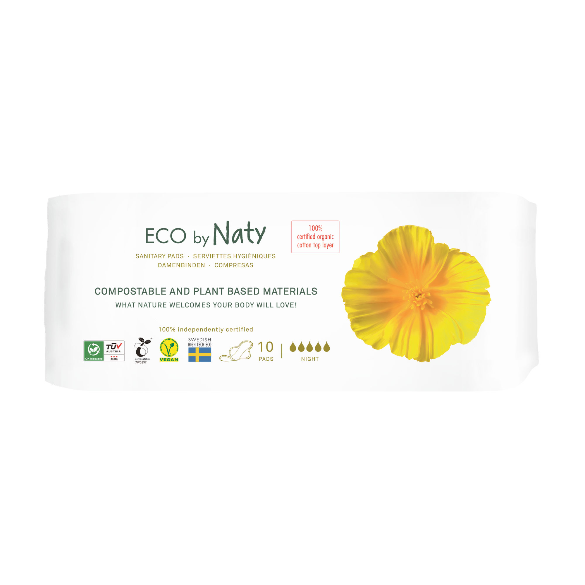 

Гігієнічні еко-прокладки ECO by Naty Night, 10 шт