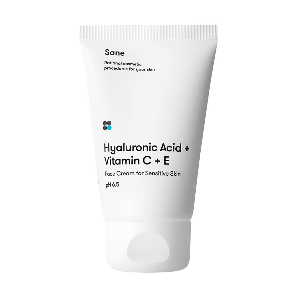 

Уцінка! Крем для чутливої шкіри обличчя Sane Hyaluronic Acid + Vitamin C + E Face Cream For Sensitive Skin з гіалуроновою кислотою + вітамін С + Е, 40 мл