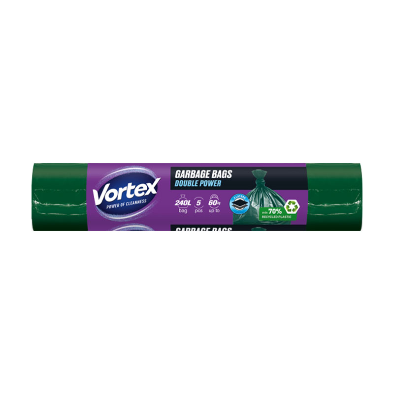 

Пакети для сміття Vortex Double Power багатошарові, зелені, 240 л, 5 шт